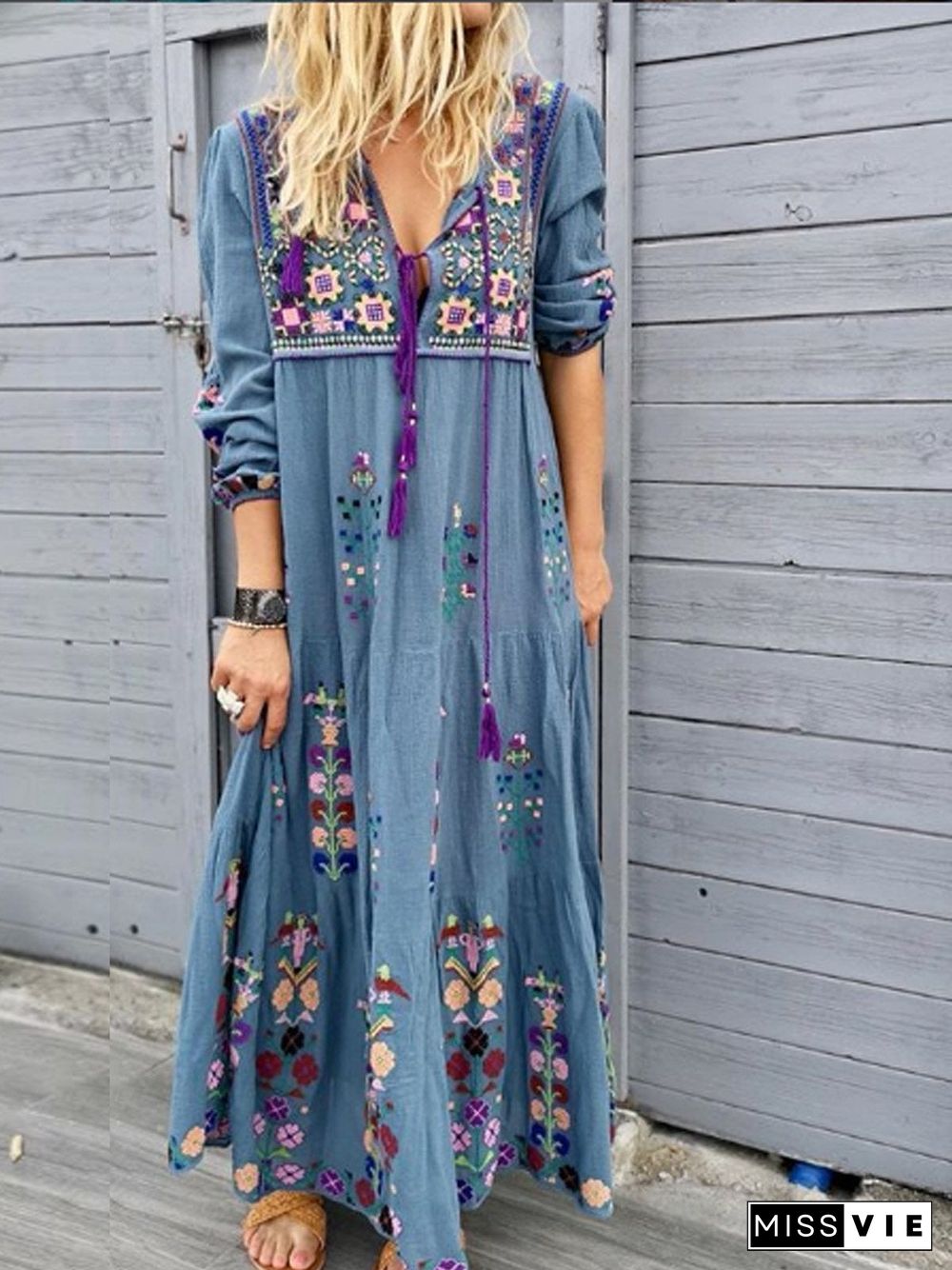 Casual Cotton-Blend Dress Women Plus Size Fashion Long Sleeve Summer Dress