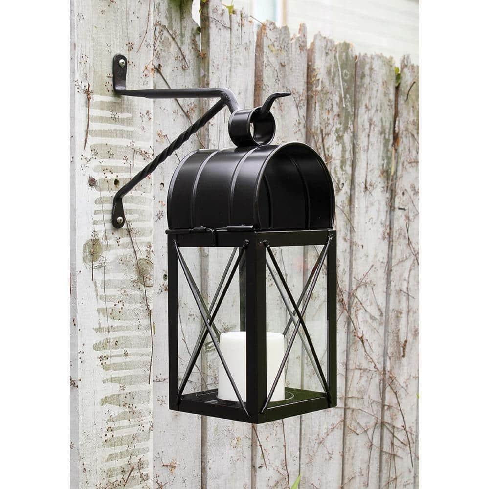 ACHLA DESIGNS 7 in. Tall Black Powder Coat Metal Lantern Brackets with 2-Legs and Decorative Twist (Set of 2) B-35-2