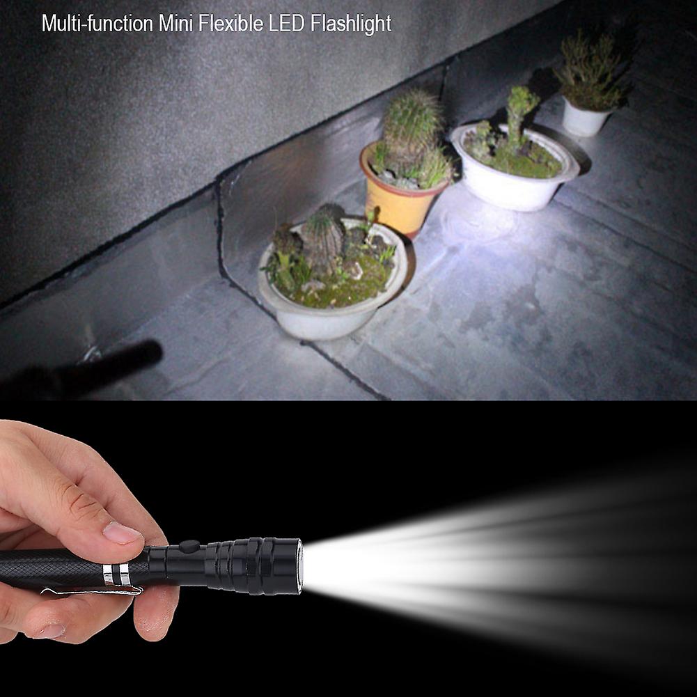 Multi Function Mini Flexible Telescopic Led Flashlight Rotatable Torch With Magnetic End(black)