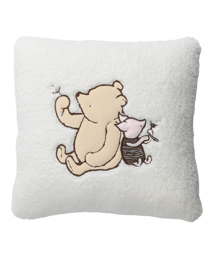 Lambs and Ivy Storytime Pooh Soft Faux Shearling Nursery Throw Pillow - Cream