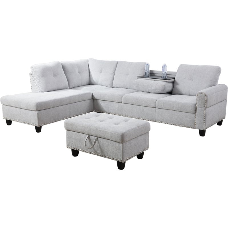 Lifestyle Furniture Catrina Left-Facing Sectional & Ottoman in Gray/White