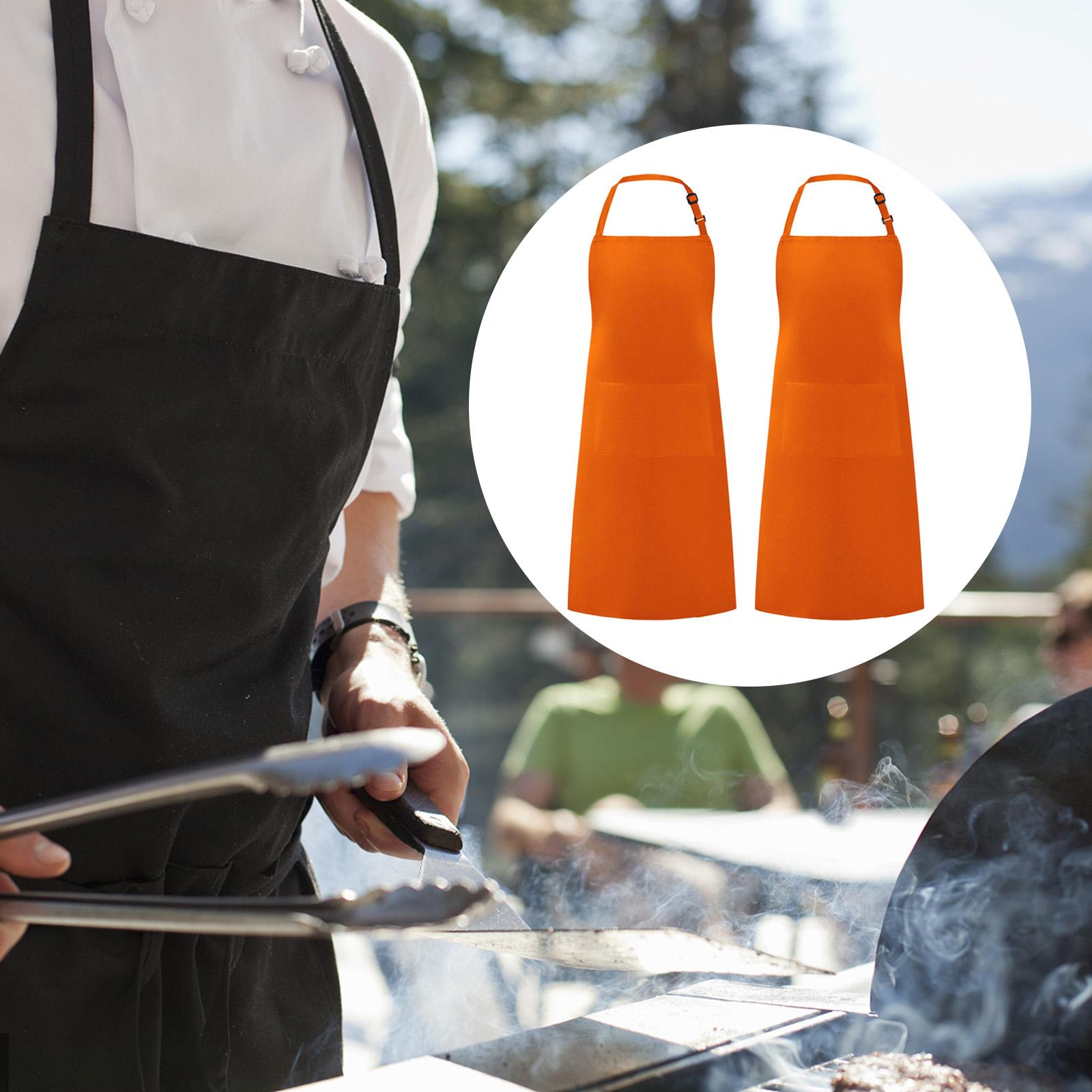 2x Apron with 2 Pockets Clothes Protector 70x78cm Solid Cotton Adjustable Water Adults Apron for Cooking Cafe Shop Baking Kitchen Women Orange