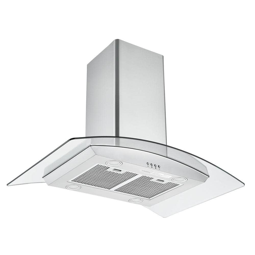 Ancona IGCC636 36 in 620 CFM Convertible Island Glass Canopy Range Hood with LED Lights in Stainless Steel