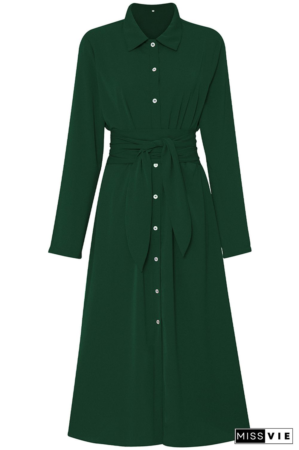 Open Button Waistbelt Shirt Midi Dress Wholesale