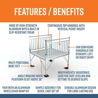 EZ-ACCESS PATHWAY 3G 5 ft. x 5 ft. Solid Aluminum Platform with Vertical Picket Handrails P3G SPFS55VP