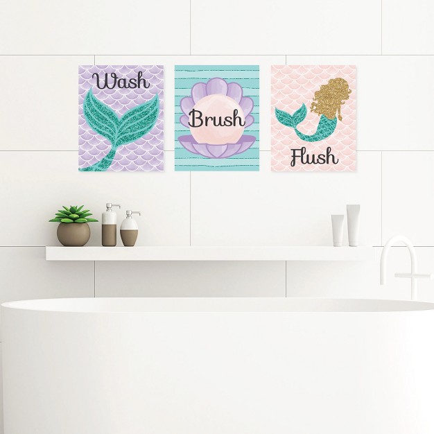 Big Dot Of Happiness Let x27 s Be Mermaids Unframed Wash Brush Flush Bathroom Wall Art 8 X 10 Inches Set Of 3 Prints