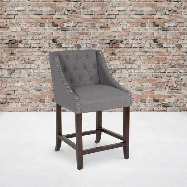 Transitional Tufted Upholstered/Walnut Finish Counter Stool (Set of 2)