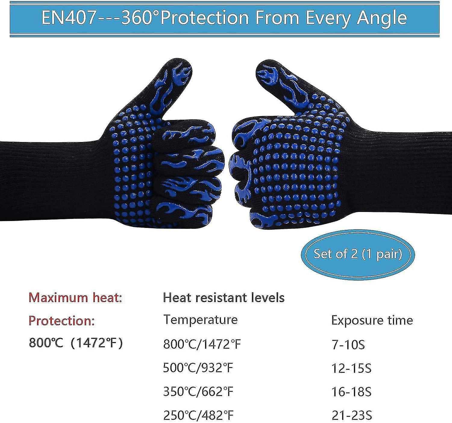 1 Pair Of Heat Resistant Bbq Gloves > Non-slip Silicone Oven Gloves Up To 800c > Bbq Universal Gloves