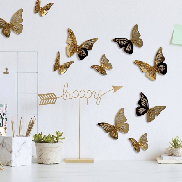 3d Butterflies Peel And Stick Mirror Gold Roommates