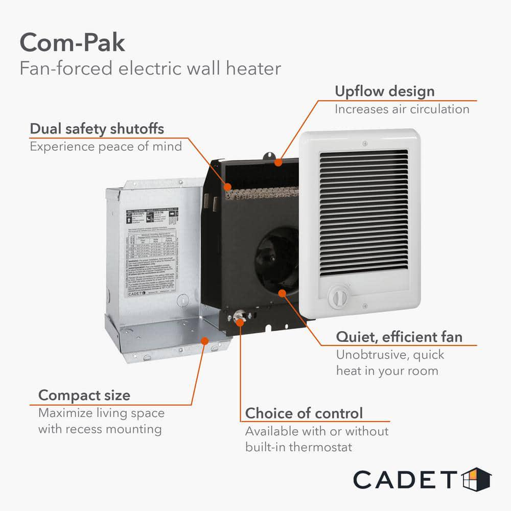 Cadet 240volt 1000watt ComPak Inwall Fanforced Electric Heater in White with Thermostat