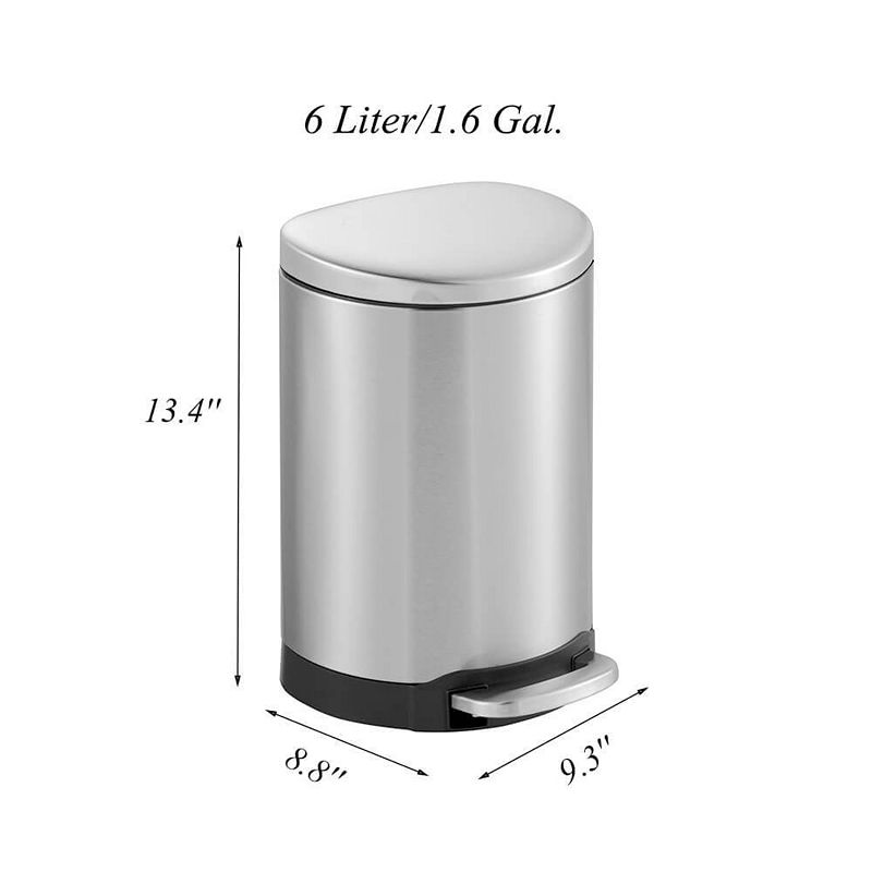 1.6 Gal./6 Liter Stainless Steel Semi-round Step-on Trash Can for Bathroom and Office