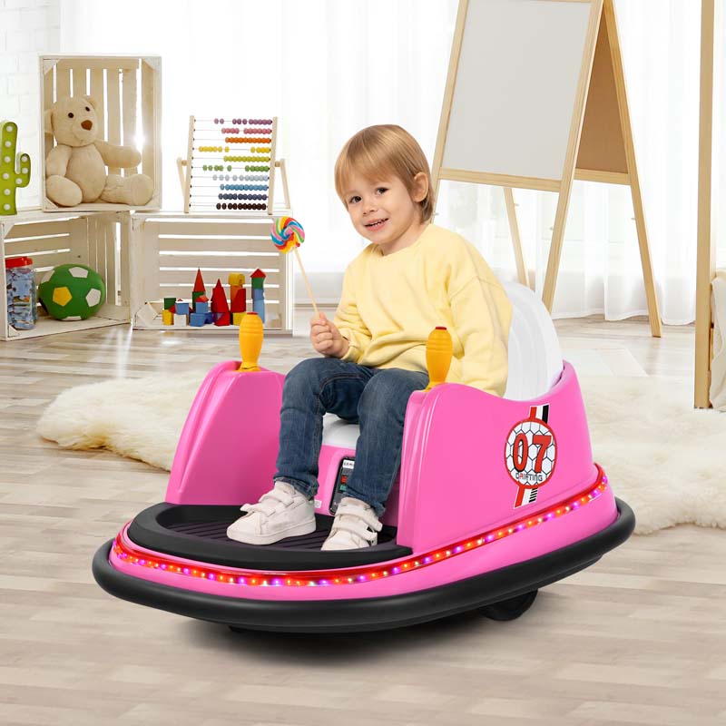 6V Kids Ride On Bumper Car 360-Degree Spin Race Toy with Dual Joysticks, Flashing LED Light, Remote Control