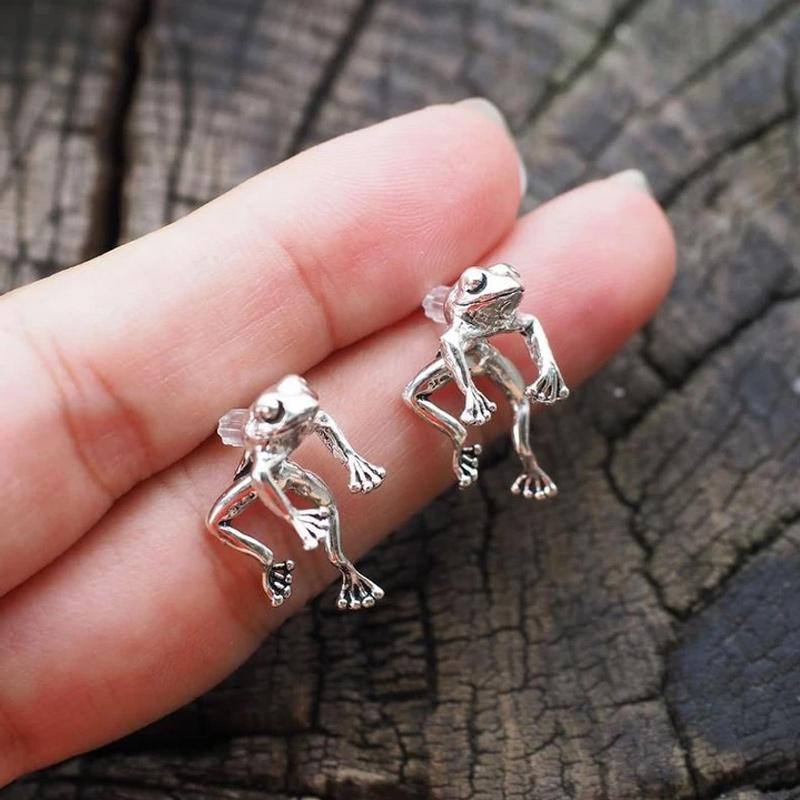 Frog Lover Jewelry,Vintage silver frog earrings