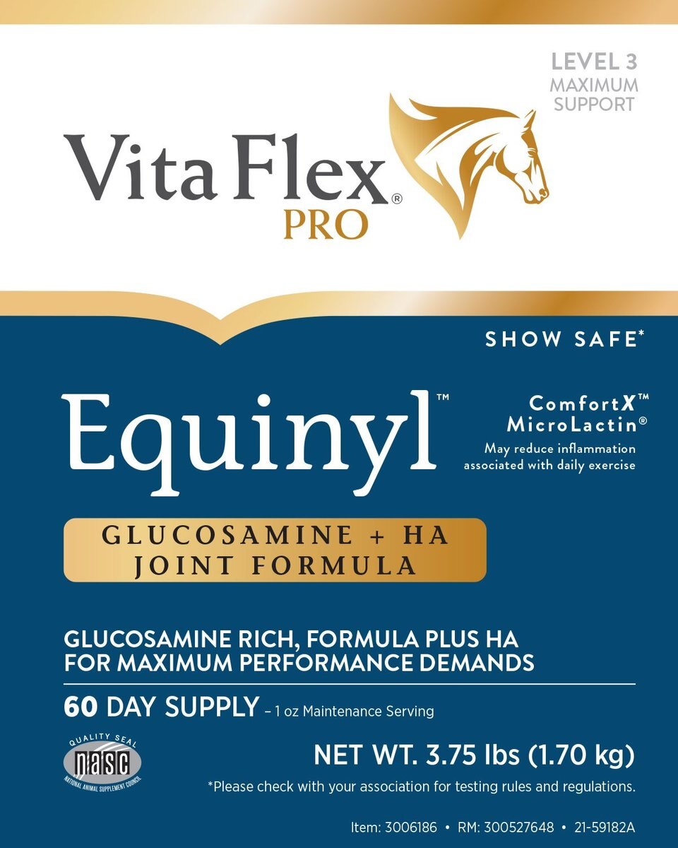 Vita Flex Pro Equinyl Glucosamine and Hyaluronic Acid Joint Formula Powder Horse Supplement， 3.75-lb bucket