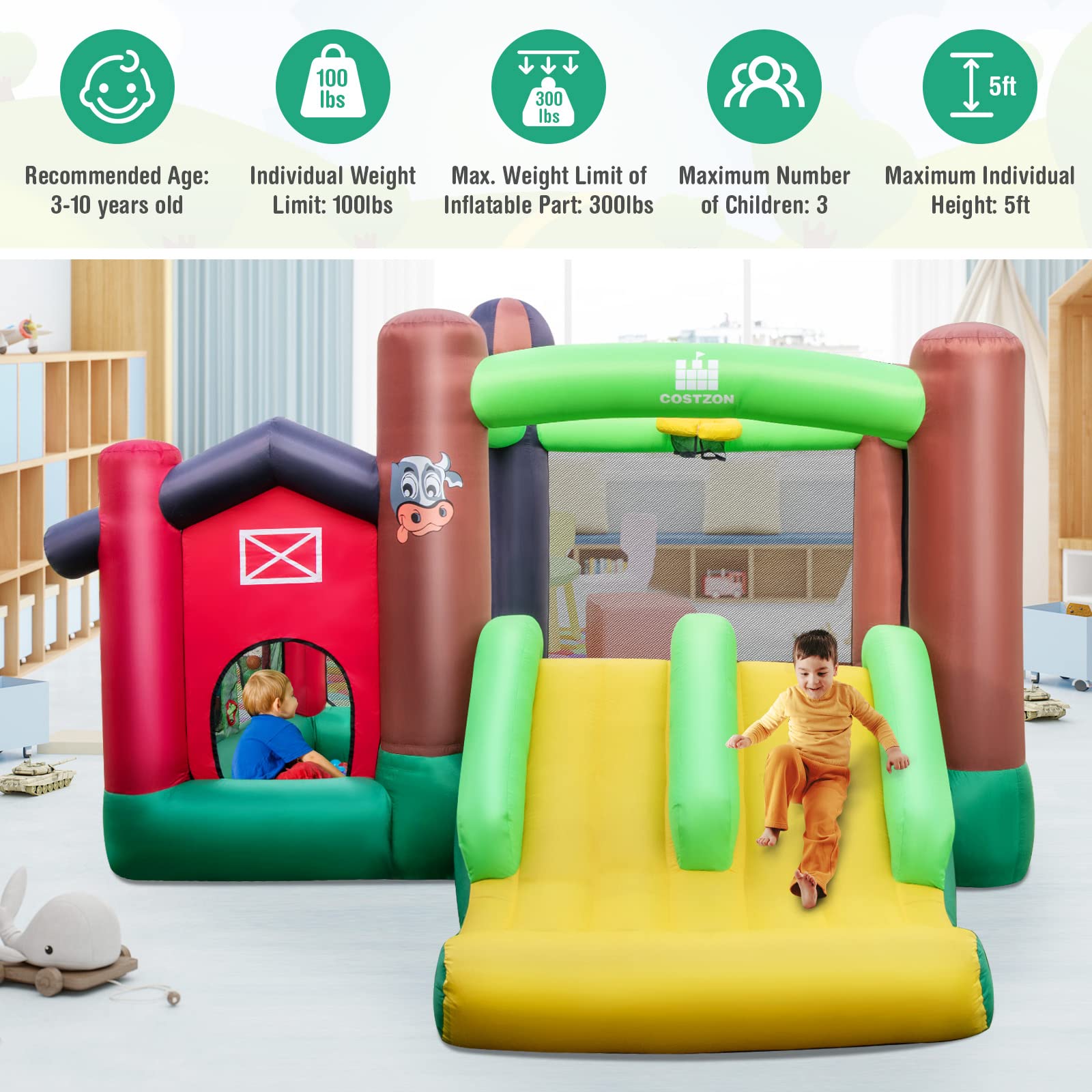 Costzon Inflatable Bounce House, Bouncy House for Kids Indoor Outdoor Party