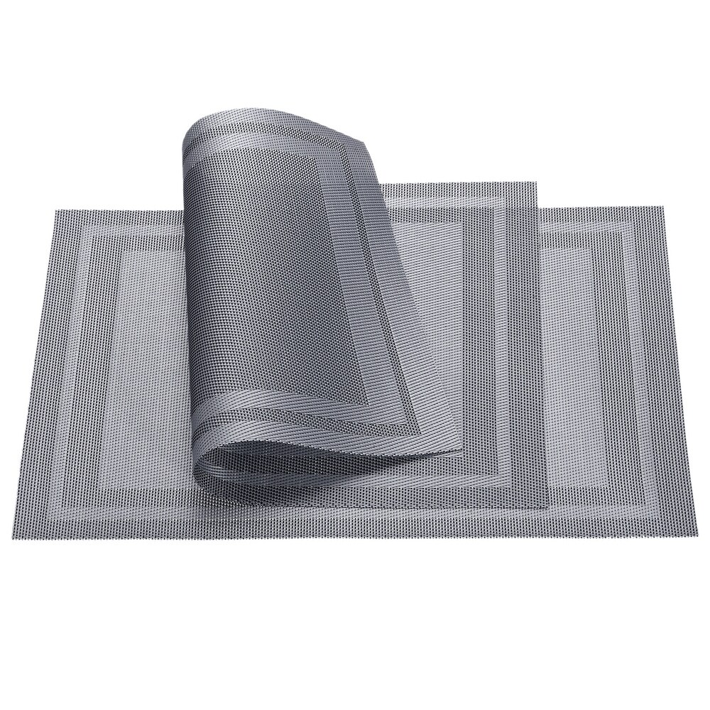 Place Mats 450x300mm 8pcs PVC Table Washable Woven Placemat  Gray