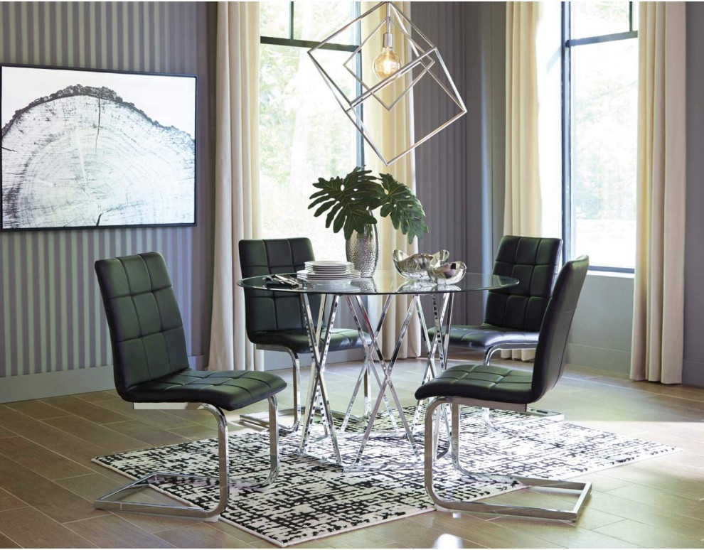 Set of 4 Dining Chair  Chrome C Shaped Base With Ribbed Faux Leather Seat   Midcentury   Dining Chairs   by Decorn  Houzz