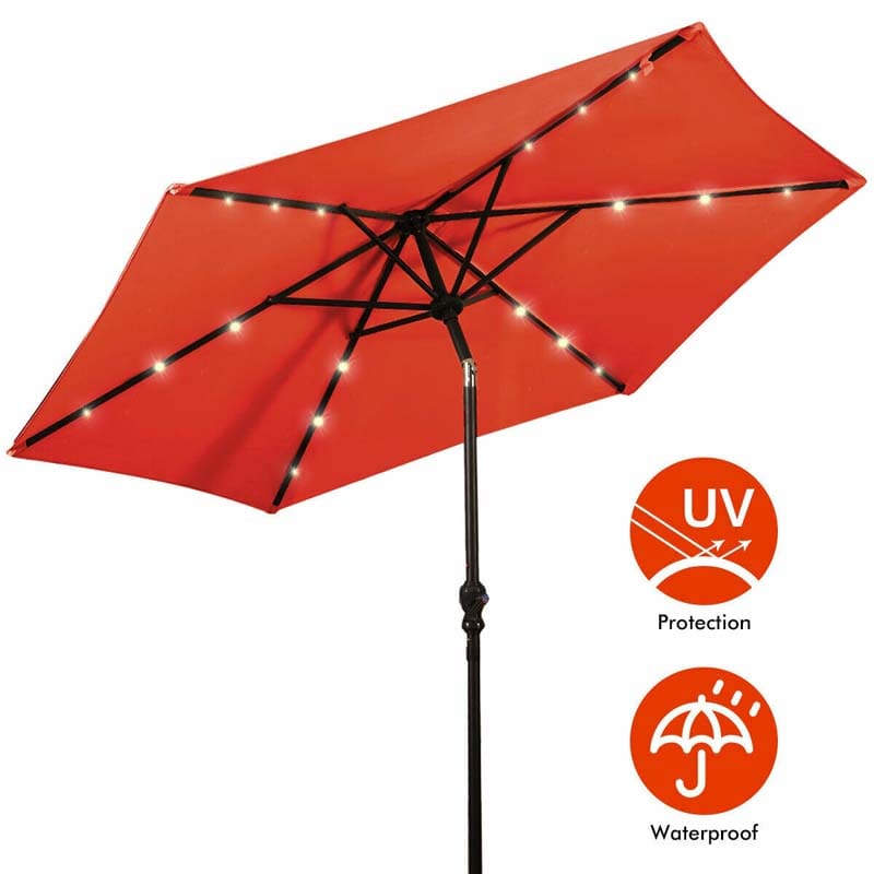 9 FT Tilt Outdoor Patio Umbrella with 18 Solar LED Lights & Crank, Table Umbrella for Pool Deck Backyard