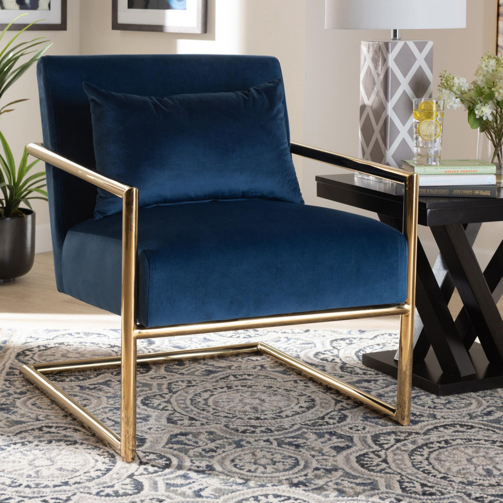 Contemporary Accent Chair  Golden Cantilever Base and Soft Velvet Seat   Contemporary   Armchairs And Accent Chairs   by Declusia  Houzz