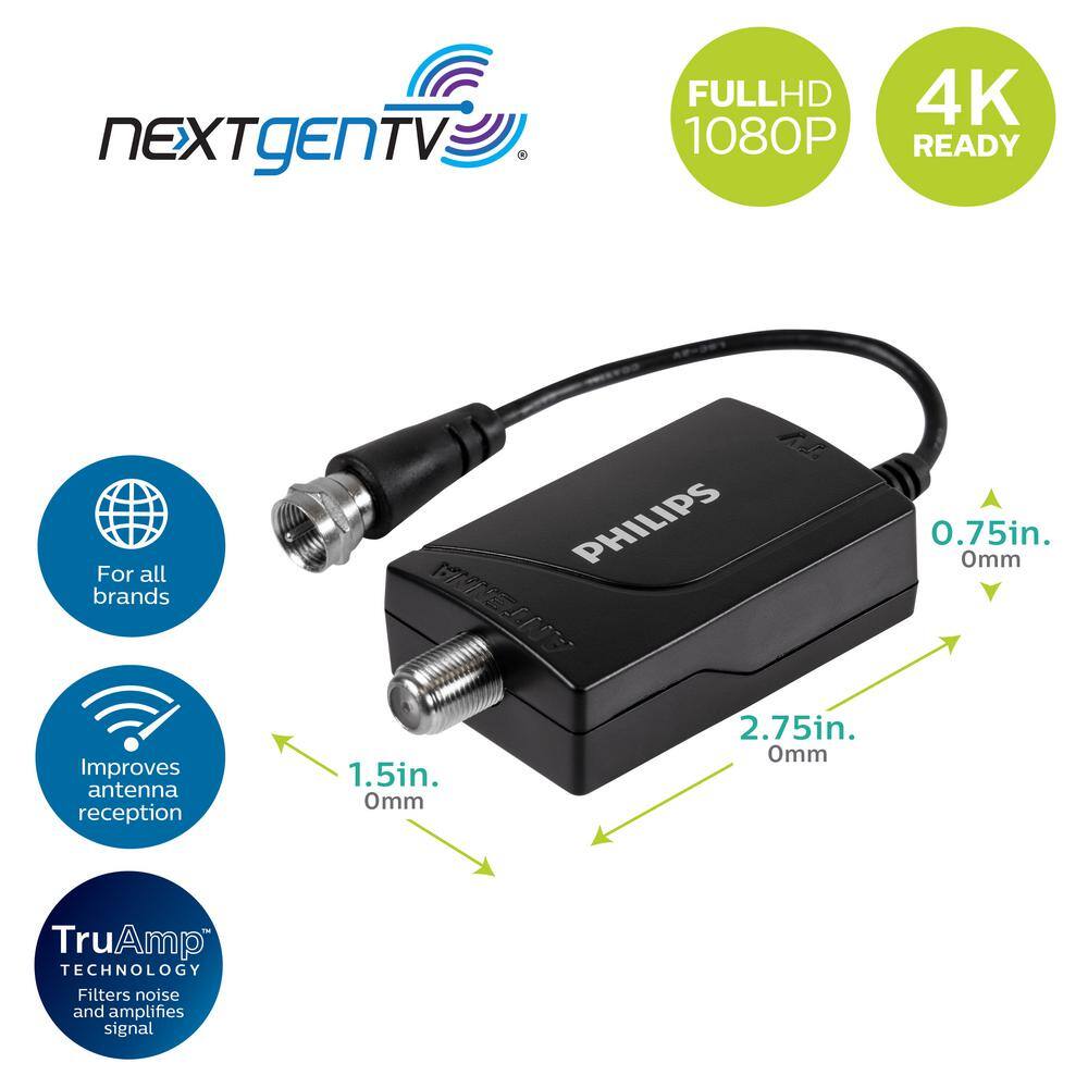 Philips Universal Indoor HDTV Antenna Amplifier VHF UHF 1080P 4K Digital Signal Booster SDV9120N27