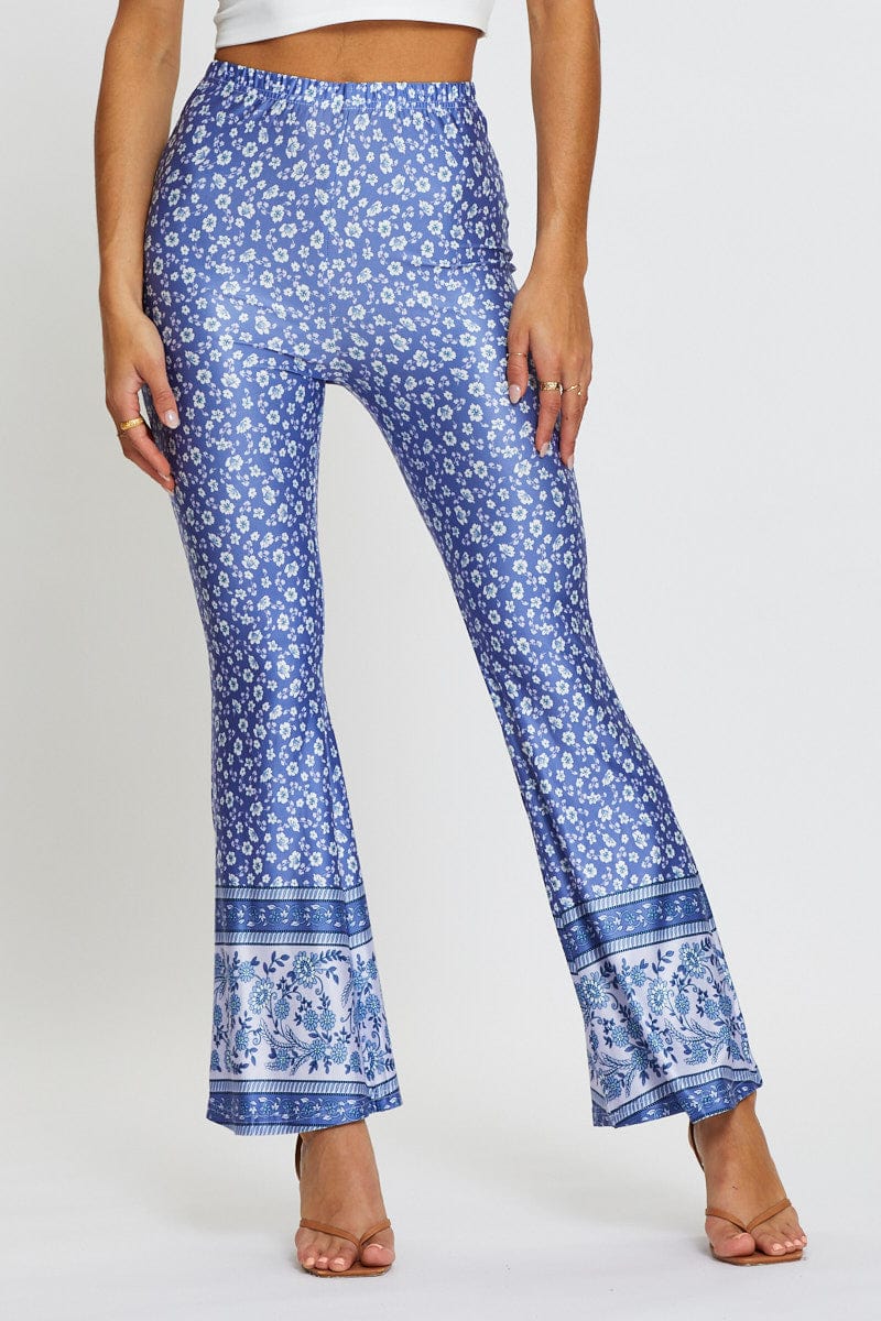 Boho Print Pants Flare Leg