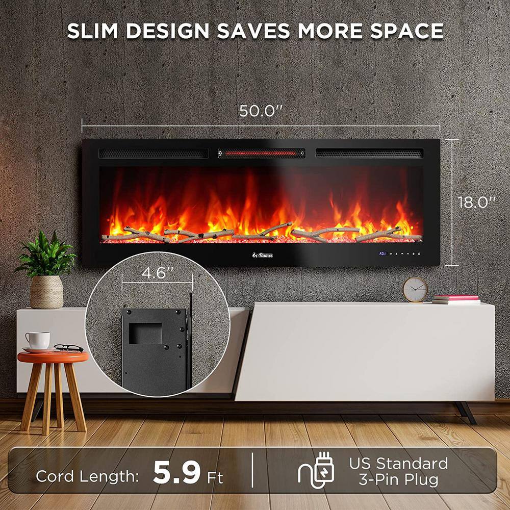 TURBRO 50 in. WiFi Electric Radiant Fireplace with Crackling Sound 1500-Watt Infrared Quartz Heater App  Voice Control INF50W-3D