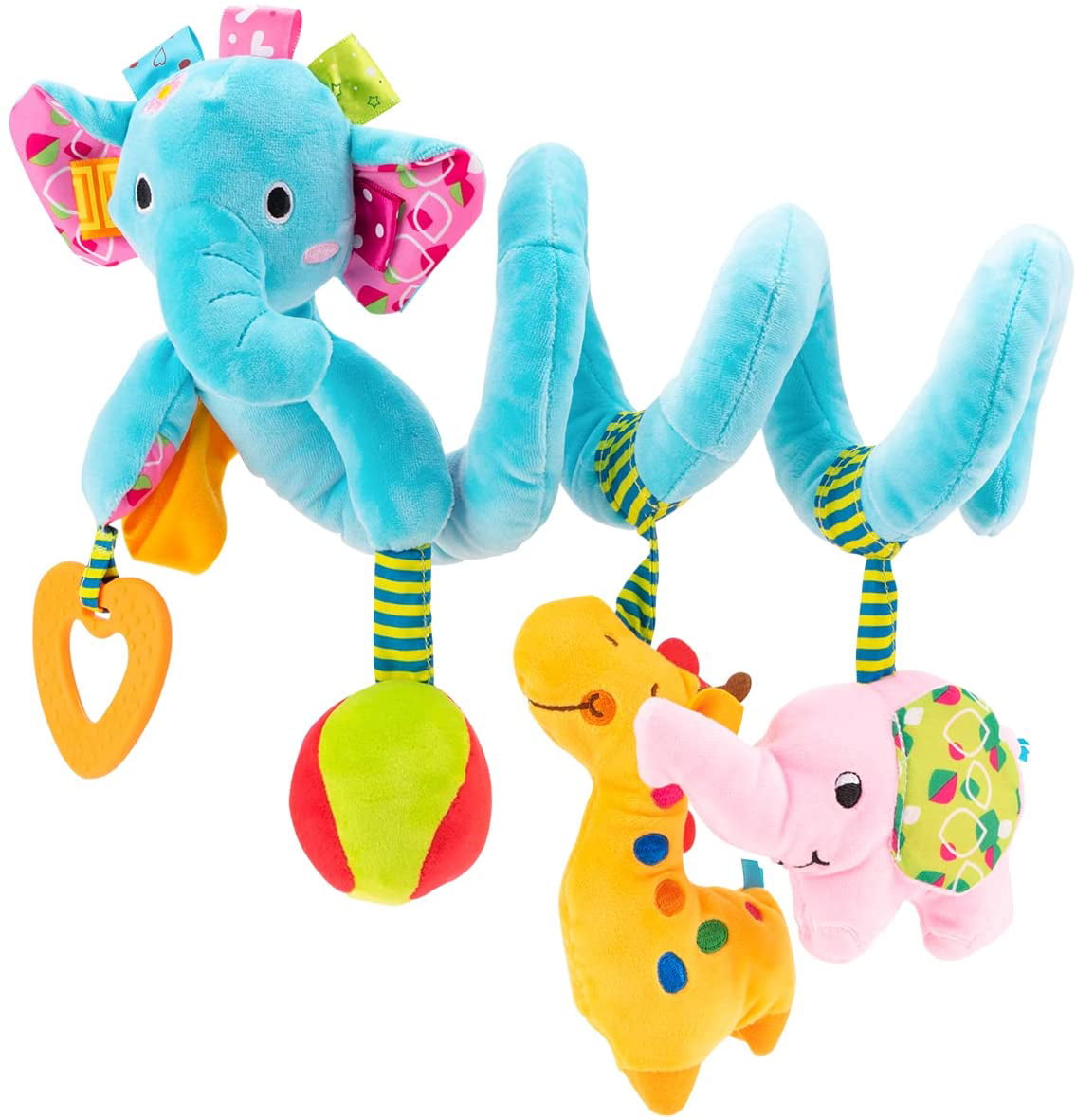 Car Seat Newborn Toys， Infant Baby Stroller Toy 0-12 Months， Hanging Plush Rattles Crib Toys for 3 6 9 Babies Boys Girls Enfants(Blue Elephant)