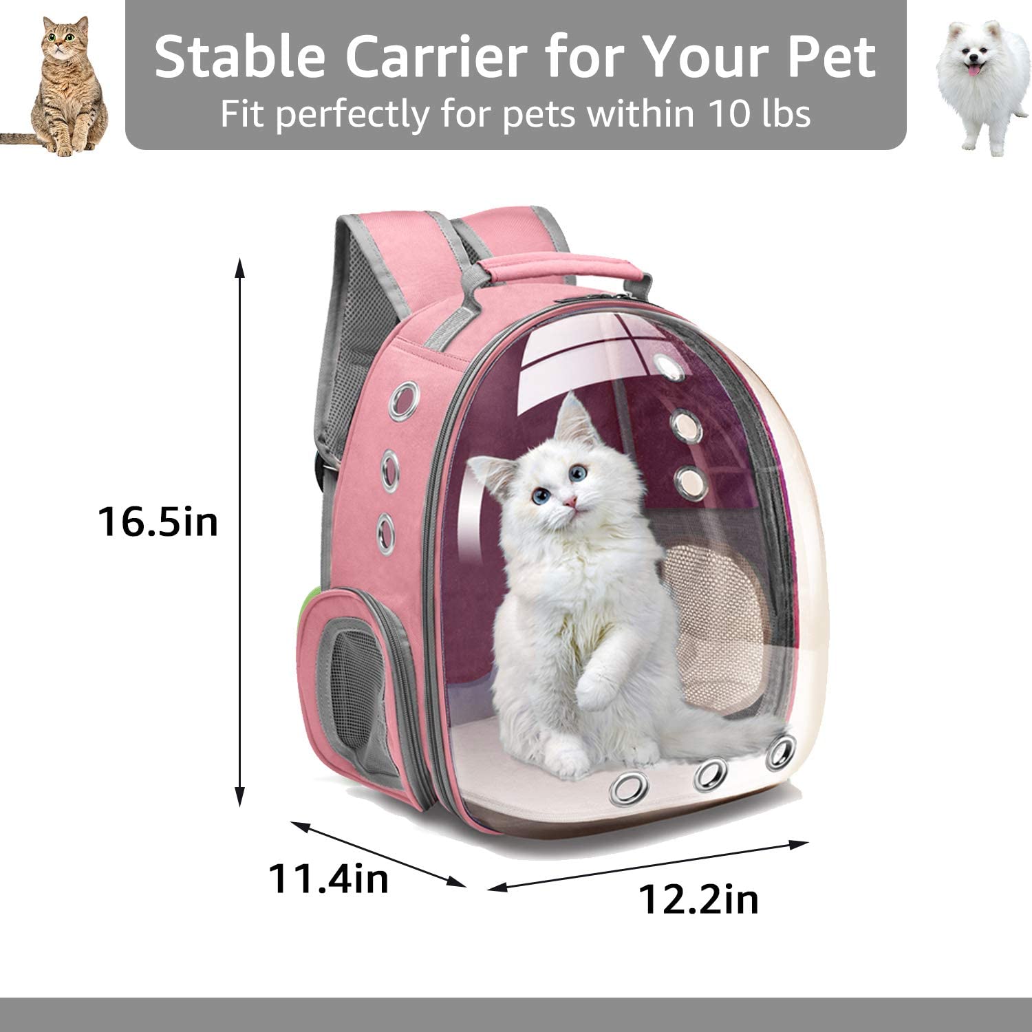 Cat Backpack Carrier Bag， Small Dog Backpack Carrier for Small Dogs， Space Capsule Pet Carrier Dog Hiking Backpack Airline Approved Travel Carrier - Pink