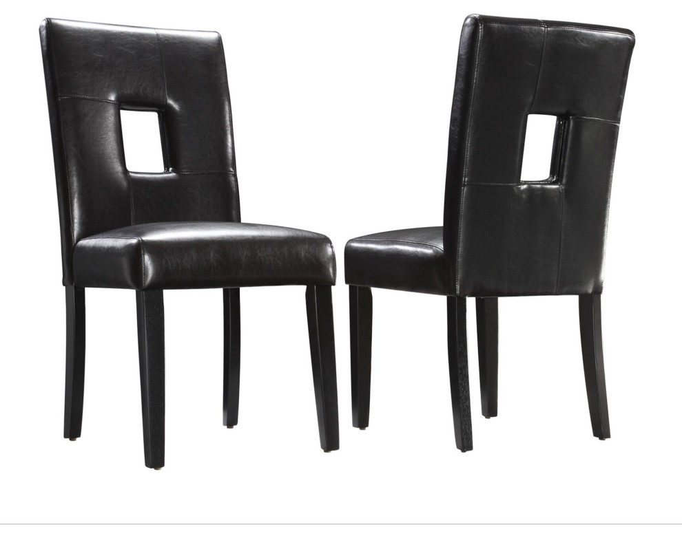 Set of 2 Dining Chair  Faux Leather Seat With Square Cut Out Back   Transitional   Dining Chairs   by Decor Love  Houzz