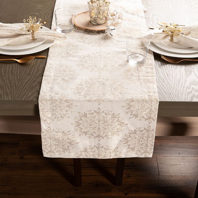 108 Ivory and Gray Winter Sparkle Jacquard Rectangular Table Runner