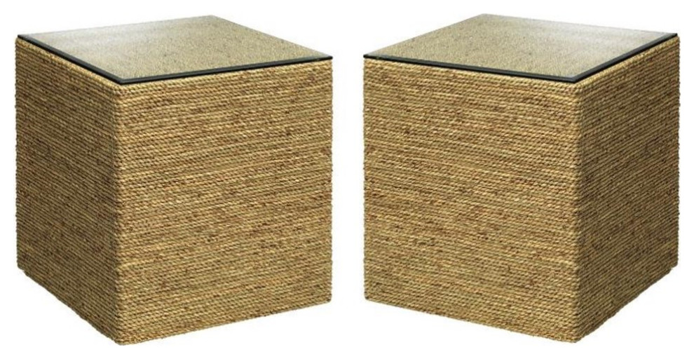 Home Square Square Coastal Glass Side Table in Natural   Set of 2   Beach Style   Side Tables And End Tables   by Homesquare  Houzz