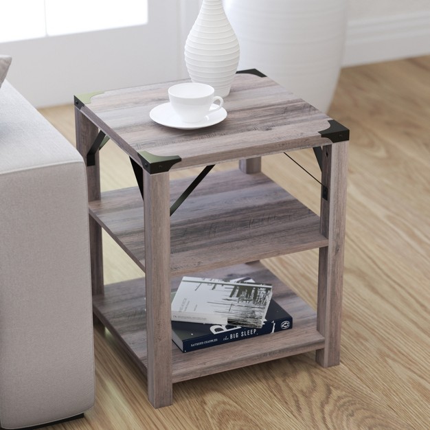 Merrick Lane Modern Farmhouse Engineered Wood End Table With Two Tiered Shelving And Powder Coated Steel Accents