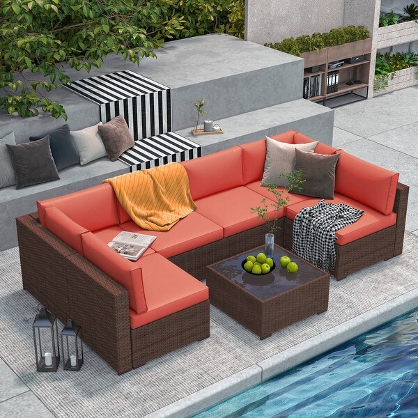 Wicker/ Steel 7piece Outdoor Cushioned Sectional Sofa Set