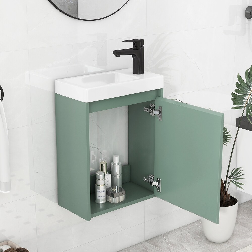 Elegant 16'' Bathroom Vanity with Sink  Modern Wall Mounted Bathroom Vanity Cabinet with Soft Close Doors for Small Bathrooms