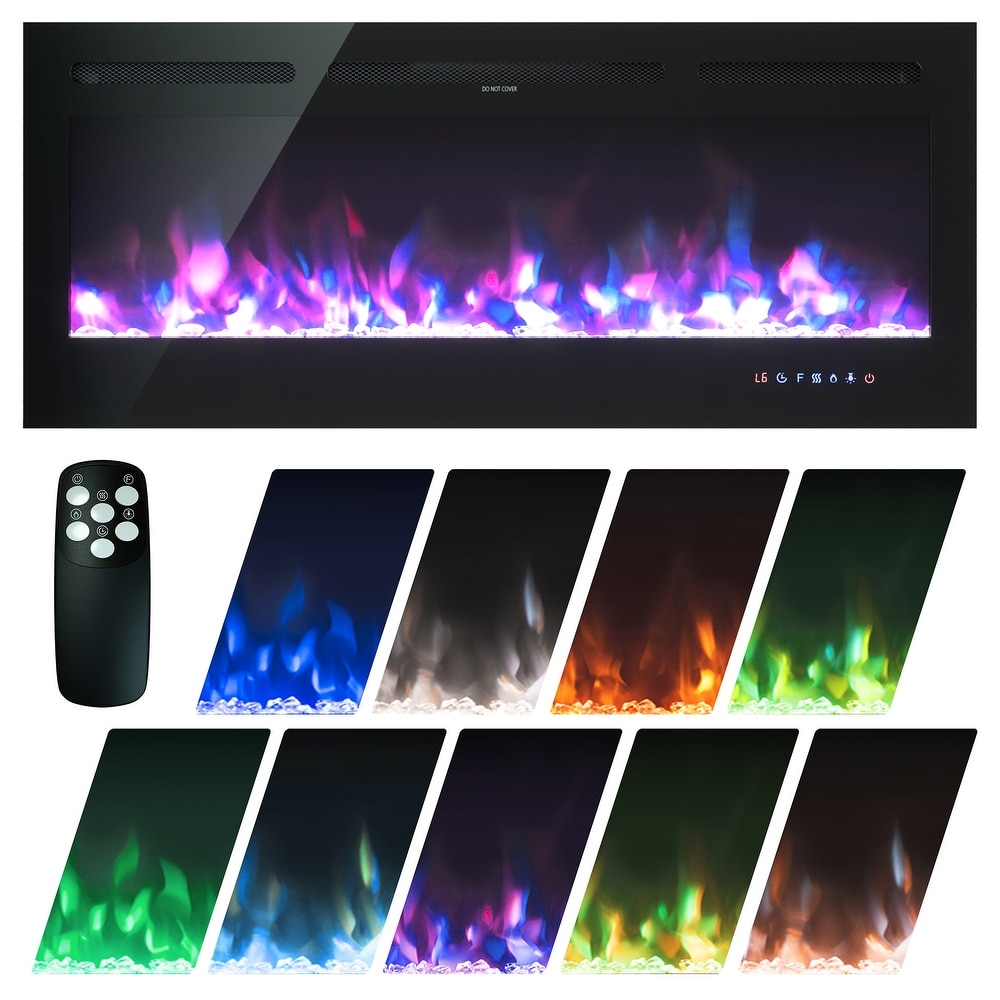 Recessed Electric Fireplace Wall Mounted Heater with Multicolor Flame