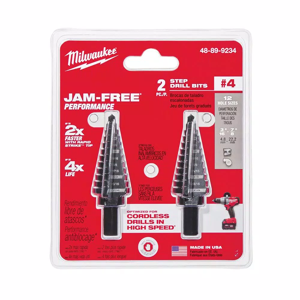 Milwaukee 3/16 in. and#8211; 7/8 in. x 1/16 in. #4 Step Drill Bit (2 Pack) and#8211; XDC Depot