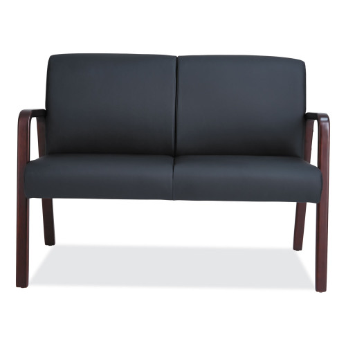 Alera Reception Lounge Series Wood Loveseat， 44.88w x 26.13d x 33h， Black/Mahogany (RL2219M)