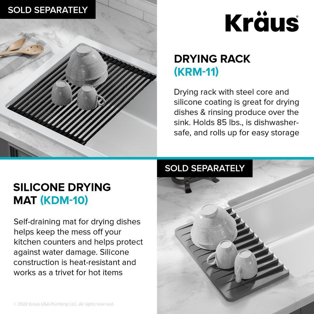 KRAUS Turino Gloss White Fireclay 33 in. Single Bowl Drop-InUndermount Workstation Kitchen Sink KFDW1-33GWH