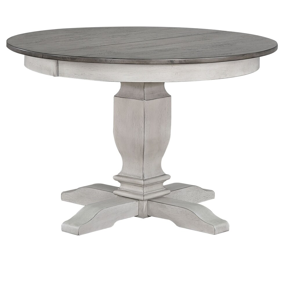 The Gray Barn Avalon Round Transitional Dining Table in Ash and Stormy White