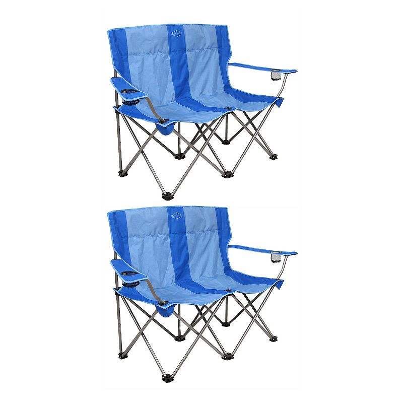 Kamp-Rite Double Folding Portable Camping Chair with Cupholders， Blue (2 Pack)