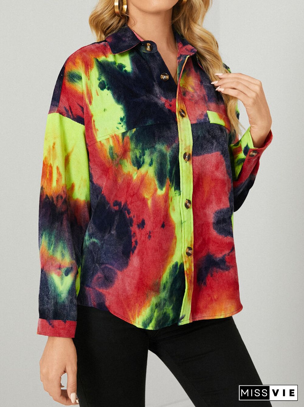 Tie Dye Corduroy Button Long Sleeve Lapel Jacket