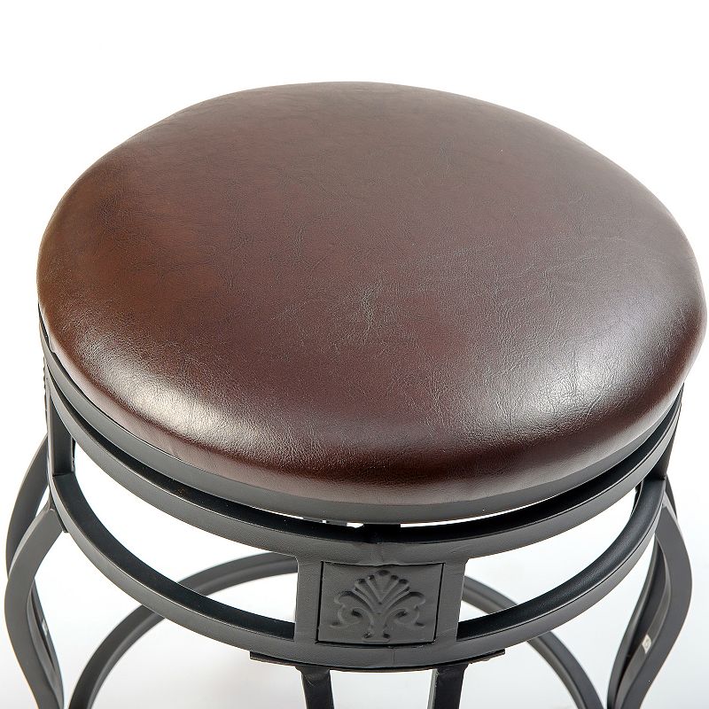 eHemco Swivel Metal Barstool with Faux Leather Seat， 24 Inches， Set of 2