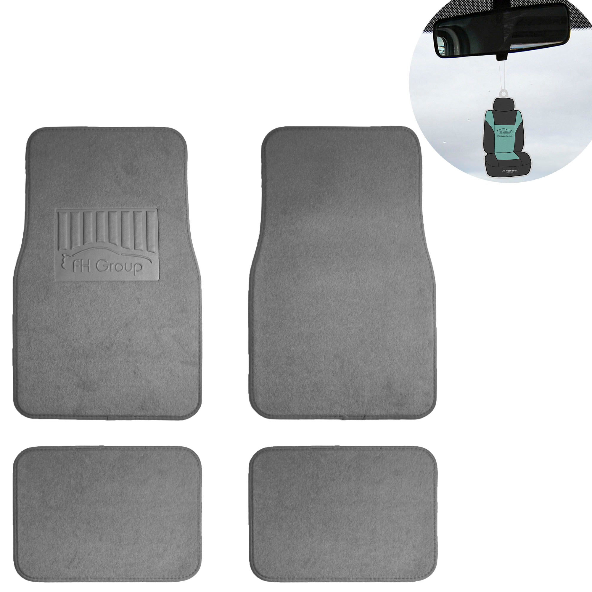 FH Group， 4pcs Floor Carpet Mats for Auto Car SUV Van Universal Gray w/ Gift