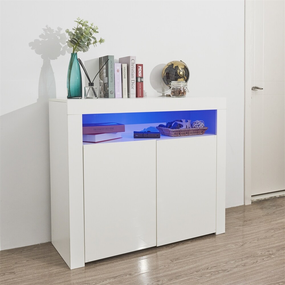 Modern Sideboard Storage Cabinet with LED Light and 2 Doors