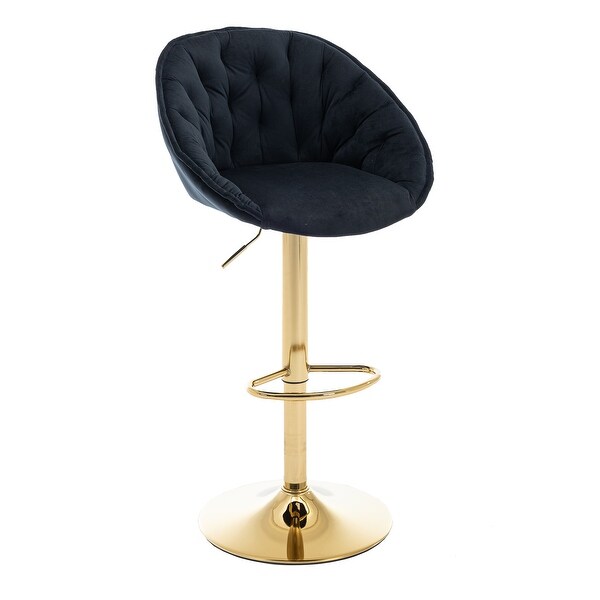 Velvet Swivel Tufted Adjustable Height Bar Stools With Golden Footrest(set of 2)