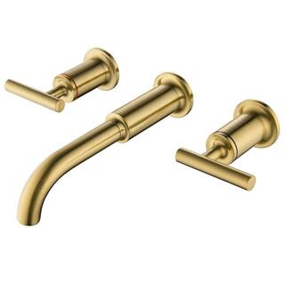 Aurora Decor Ami Dual Handle Wall Mount Bathroom Faucet Rough-in Valve Included in Brushed Gold ADWBF60008-BG