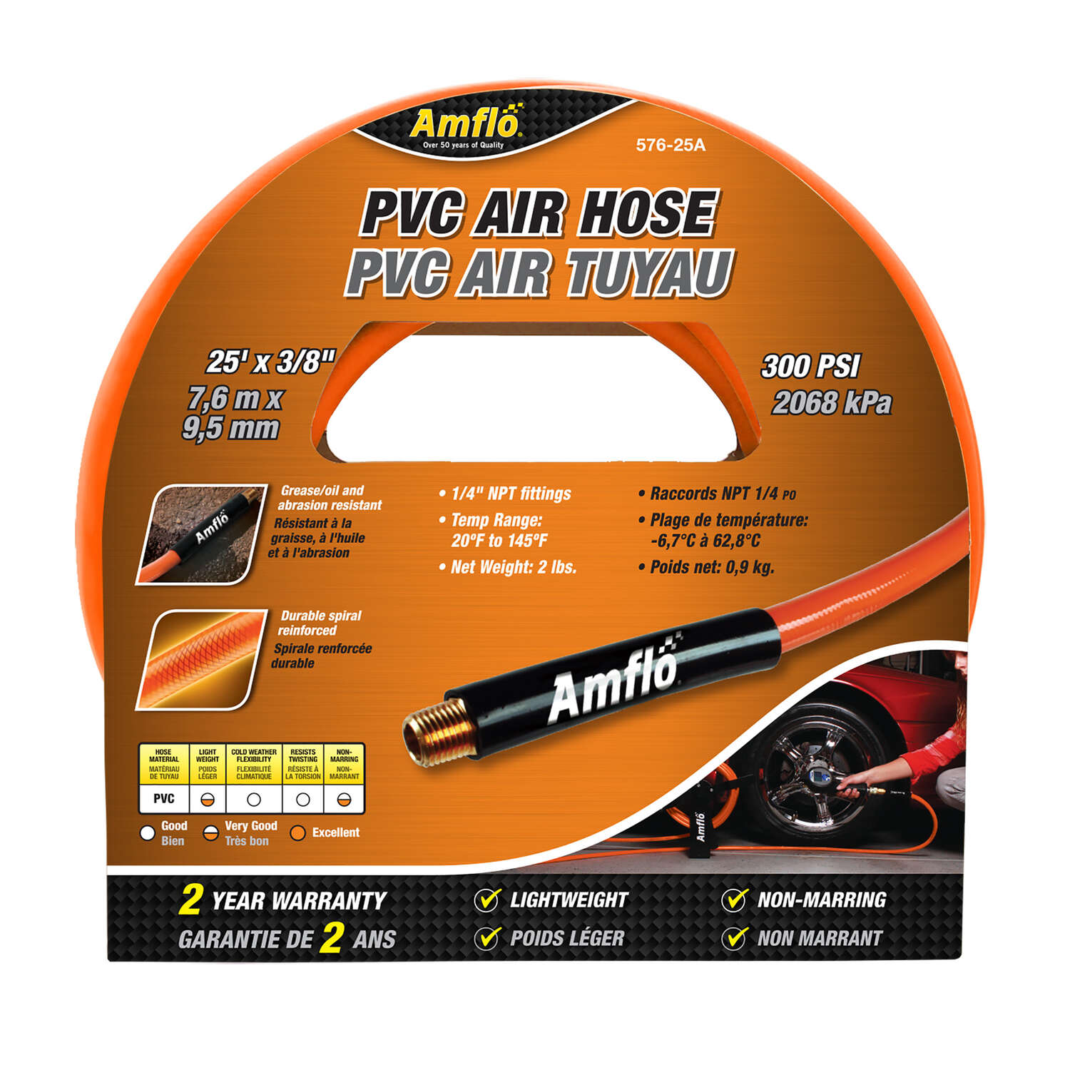 Amflo 100 ft. L X 3/8 in. D Polyvinyl Air Hose 300 psi Orange