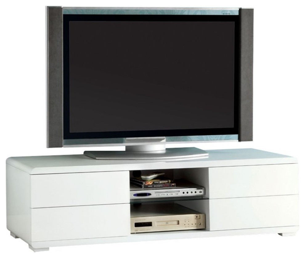 Bowery Hill Modern Modern Wood 4 Drawer TV Stand in White Finish   Transitional   Entertainment Centers And Tv Stands   by Homesquare  Houzz