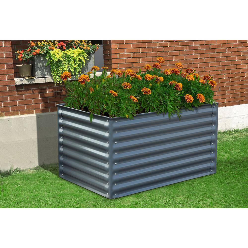 Hanover Galvanized Steel Open-Base Raised Garden Bed HANRECGB-3GRY