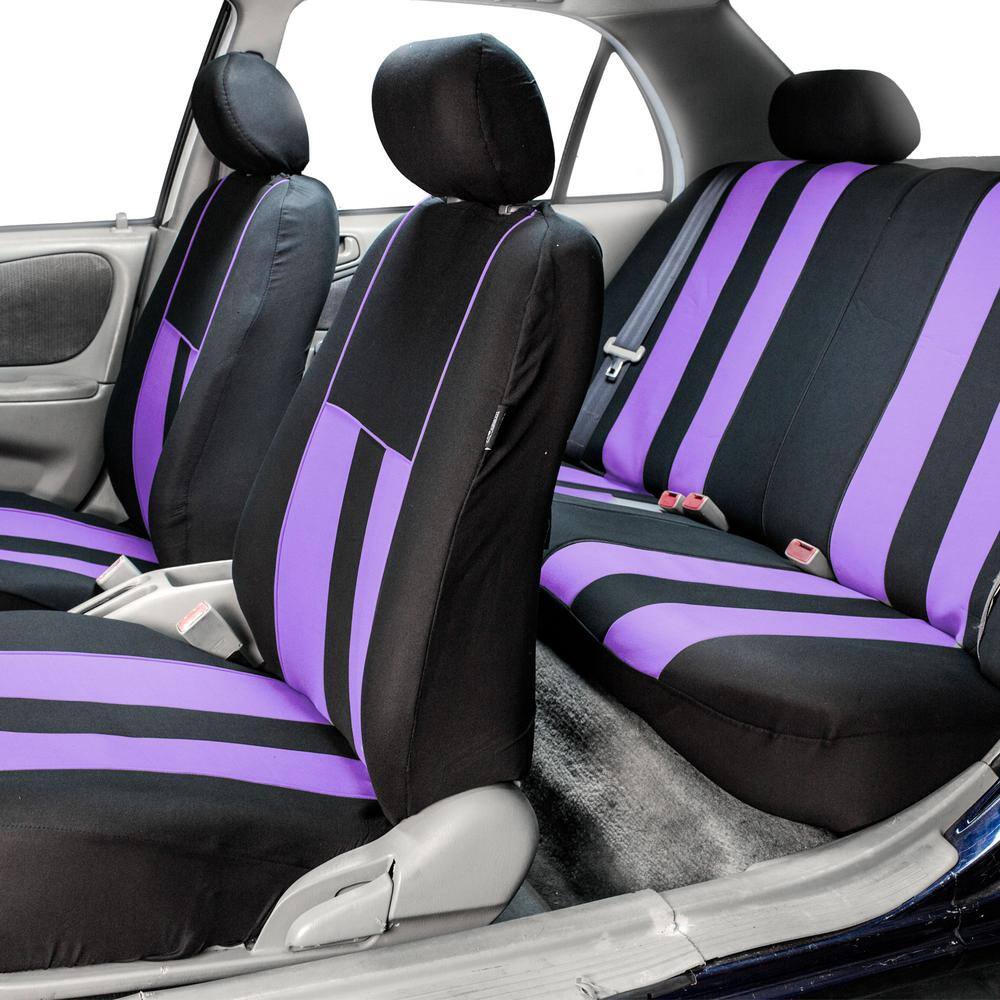 FH Group Modern Stripe 21 in. x 20 in. x 2 in. Fabric Full Set Seat Covers DMFB036PURP115